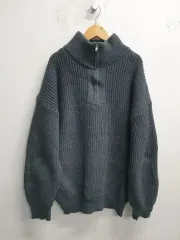オーバーサイズ ハーフジップアップ ゴージ ニット チャコール