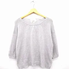 アースミュージック&エコロジー EARTH MUSIC & ECOLOGY ニット セーター キラキラ リボン リブ 丸首 七分袖 コットン 綿 F グレー /MT10