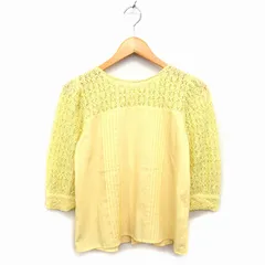 ロペピクニック ROPE Picnic シャツ ブラウス ノーカラー 2WAY 切替 レース 透け感 コットン混 七分袖 38 黄 イエロー /NT25