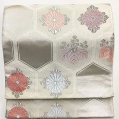 ［6667］袋帯 桐花亀甲文様 銀糸 六通 正絹 着物 フォーマル