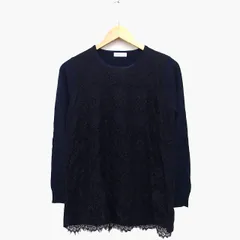 アースミュージック&エコロジー EARTH MUSIC & ECOLOGY ニット セーター チュニック 長袖 丸首 切替レース 花柄 ウール混 F ネイビー 紺 /HT26