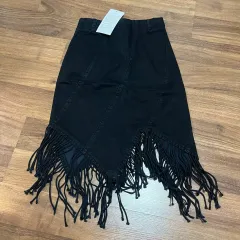 新品フリンジ ブラックデニム タッセルスカート(S)
