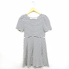 ケイビーエフ KBF アーバンリサーチ ワンピース ボーダー 丸首 ひざ丈 五分袖 コットン 綿 F アイボリー ネイビー 紺 /MT15