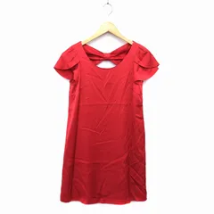 ストロベリーフィールズ STRAWBERRY-FIELDS ワンピース フレア ひざ丈 リボン 透け感 タック 無地 半袖 赤 レッド /NT14