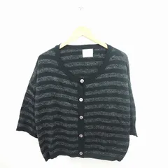 in the groove カーディガン ニット ボーダー 丸首 七分袖 M ダークグリーン グレー 緑 灰 /TT30