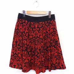 スカート ギャザー 総柄 ひざ丈 ウエスト切替 ブラック 黒 オレンジ /FT5 N