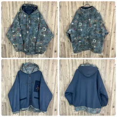 OLD Reebok 80s リーボック リバーシブル フーディー 総柄 フリース ジャケット マウンテンパーカー メンズ XL サイズ