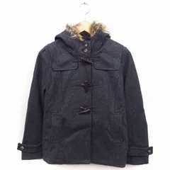 アースミュージック&エコロジー EARTH MUSIC & ECOLOGY ダッフルコート アウター ショート丈 フェイクファー フード ウール M ダークグレー /FT7