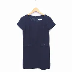 ナチュラルビューティーベーシック NATURAL BEAUTY BASIC ワンピース ひざ丈 丸首 プルオーバー 無地 シンプル 半袖 M ネイビー 紺 /TT38