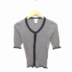 デプレ DES PRES トゥモローランド カーディガン ニット ボーダー 丸首 薄手 スナップボタン 半袖 1 ベージュ ブラック 薄茶 黒 /TT34