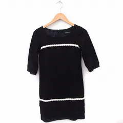 クイーンズコート QUEENS COURT ワンピース シースルー 丸首 七分袖 ひざ丈 1 ブラック 黒 /FT41