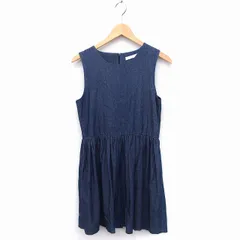 ローリーズファーム LOWRYS FARM フレア ワンピース ノースリーブ ひざ丈 コットン 綿 デニム M ブルー 青 /FT42