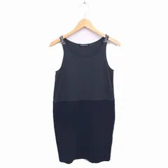 ストロベリーフィールズ STRAWBERRY-FIELDS ワンピース バイカラー ひざ丈 ビーズ装飾 ノースリーブ チャコールグレー ネイビー 紺 /TT11