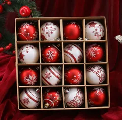 デコレーション 飾り付け クリスマス飾り レッド おしゃれ クリスマスツリー  6cm16個 セット 赤白色 クリスマスボール オーナメント クリスマス 