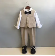 フォーマルスーツ 男の子 4点セット ベスト+パンツ+ボウタイ+コサージュ 子供服 キッズ 入園式 入学式 卒業式 演出 冠婚葬祭