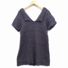 ナノユニバース nano universe ニット ワンピース 膝丈 Aライン 半袖 衿付き 総柄 ウール混 モヘヤ混 F グレー 灰 パープル 紫 /HT9