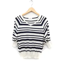 テチチ Te chichi ボーダー柄 Vネック ニット セーター 七分袖 M アイボリー 白 ネイビー 紺 /FT6