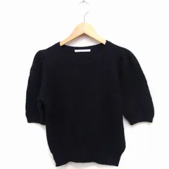 ケイビーエフ KBF アーバンリサーチ パフスリーブ ニット セーター 丸首 五分袖 アンゴラ混 無地 F ブラック 黒 /FT19