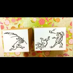 鳥獣戯画はんこ2個セット走るうさぎ うさぎカエル=^^=鳥獣戯画(高山寺公認)