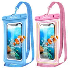 ProCase 2枚セット スマホ防水ケース フロート式 ドライバッグ IPX8認定 完全保護 密封 水中撮影 お風呂 温泉 釣り 海 最大7.0インチ対応：iPhone 17 16 15 14 13 12 Mini Pro Max Huawei Xperia