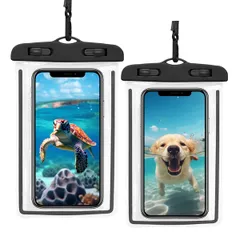 スマホ 防水ケース 2枚セット IPX8完全防水 ダブル収納ポケット 小物入れ タッチ可 高透過率 顔認証 水中撮影 首かけ ポーチ お風呂 プール 釣り 海水浴 ダイビング 雨 野外など適用防水バッグ iPhone 15/15 Pro/15 Plus/15 