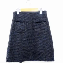 アナトリエ ANATELIER スカート ボトムス 台形 総柄 ひざ丈 ウール混 38 ネイビー 紺 /MT14