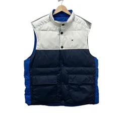 TOMMY HILFIGER(トミーヒルフィガー) ダウンベスト サイズM メンズ美品  ブルー×ダークネイビー×白 冬物