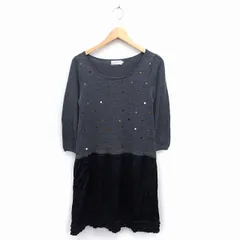 アナトリエ ANATELIER 切替 ワンピース フレア ティアード 七分袖 ロング 丸首 装飾 ニット ウール混 38 グレー 灰 ブラック 黒 /FT6