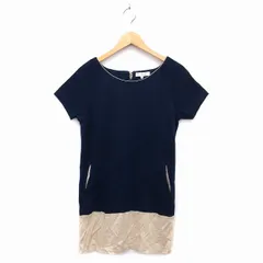 クミキョク 組曲 KUMIKYOKU ワンピース Iライン ひざ丈 コットン混 ラグランスリーブ タック ツートンカラー 半袖 2 紺 ネイビー /NT13