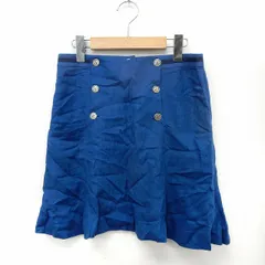 アダムエロペ Adam et Rope' スカート フレア 膝丈 ダブルボタン ポケット シンプル ブルー /ST44