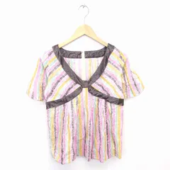 ロペ ROPE カットソー Tシャツ Vネック ストライプ 半袖 9 ピンク グリーン 薄緑 /TT20