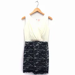 レディ Rady ワンピース パーティードレス 膝上 ミニ ノースリーブ Vネック フロントクロス レース S クリーム ネイビー 紺 /HT23