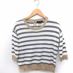 トラッゾドンナ Torrazzo Donna ニット セーター ボーダー ラメ 丸首 七分袖 ホワイト 白 /FT30