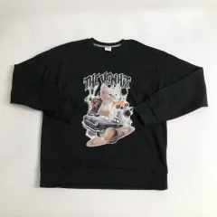 猫 プリンティング ブラック スウェット Tシャツ