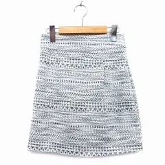 ミーア MIIA タグ付き ツイード スカート 台形 膝上 ミニ バックジップ 厚手 綿混 S ホワイト 白 ブラック 黒 /HT1