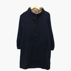 アースミュージック&エコロジー EARTH MUSIC & ECOLOGY スタンドカラー コート ミドル丈 ラビットファー 総柄 リボン ウール混 S ブラック 黒 /HT1