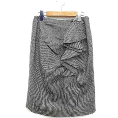 エストネーション ESTNATION タイト スカート 膝下 千鳥格子 柄 フリル ウール 毛 38 ブラック 黒 /HT33