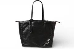 プラダ トートバッグ PRADA ロゴ レザー ブラック/ピンク 1BG223 レディース 【中古】