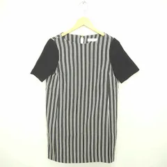 ラ トータリテ La TOTALITE ワンピース ひざ丈 ストライプ ボートネック 厚手 プルオーバー 半袖 F チャコールグレー ホワイト 白 /TT3