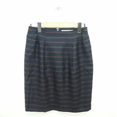 B&Y ユナイテッドアローズ BEAUTY&YOUTH ビューティー&ユース スカート タイト ひざ丈 ボーダー ウール混 M ネイビー ブラウン 紺 茶 /TT40