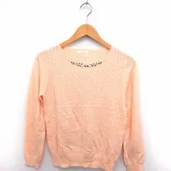 テチチ Te chichi ニット セーター ビジュー ケーブル編み 丸首 長袖 アンゴラ混 M ピンク /FT6