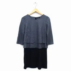 イネド INED ワンピース ミニ 膝上 長袖 丸首 ウール 毛 重ね着風 ドッキング ティアード 無地 シンプル 7 グレー 灰 ブラック 黒 /HT10