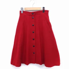 ナチュラルビューティーベーシック NATURAL BEAUTY BASIC ボタンダウン フレア スカート ミモレ ロング 無地 ウール混 S レッド 赤 /FT22