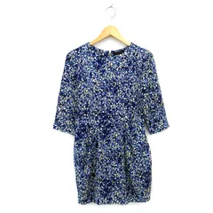 ジーナシス JEANASIS ワンピース フレア ミニ 薄手 タック バックジップ 七分袖 総柄 F 紺 ネイビー /NT9