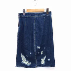 ムルーア MURUA デニム スカート タイト ひざ下丈 ダメージ加工 2 M ネイビー 紺 /FT34