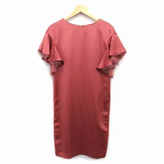 ロッソ ROSSO アーバンリサーチ ワンピース Iライン 膝下 丸首 半袖 無地 シンプル フリルスリーブ チュール とろみ Free レッドブラウン 赤茶 /HT1