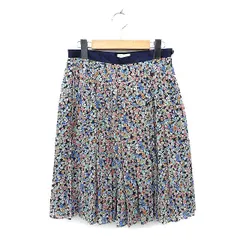 マッキントッシュフィロソフィー MACKINTOSH PHILOSOPHY スカート フレア プリーツ ひざ丈 透け感 サイドジップ 花柄 36 紺 ネイビー /NT9