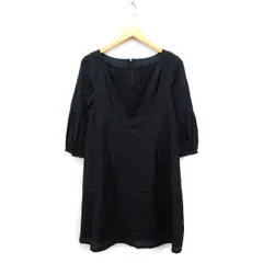 スーパーハッカ SUPER HAKKA Aライン ワンピース ひざ丈 七分袖 タック 無地 ブラック 黒 /FT13