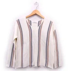 オペークドットクリップ OPAQUE.CLIP ニット 長袖 ストライプ ドロップショルダー Vネック 38 M ホワイト グレー モカ /C