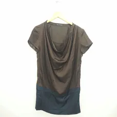 アーバンリサーチ URBAN RESEARCH ワンピース 膝下丈 バイカラー ドレープ プルオーバー 半袖 ONE ネイビー ブラウン 紺 茶 /TT27